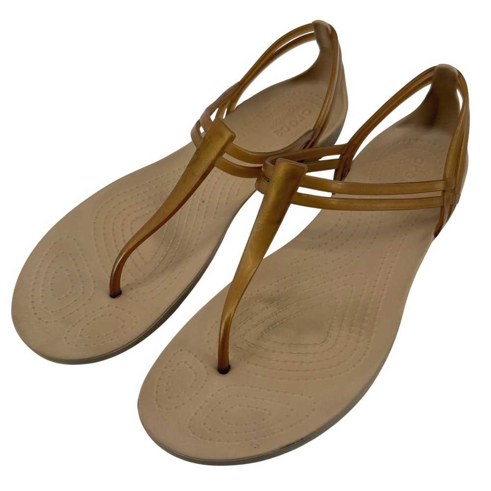Crocs Isabella T Strap Sandal Bronze Tan Women 10 Jelly Slip On Casual Flip Flop